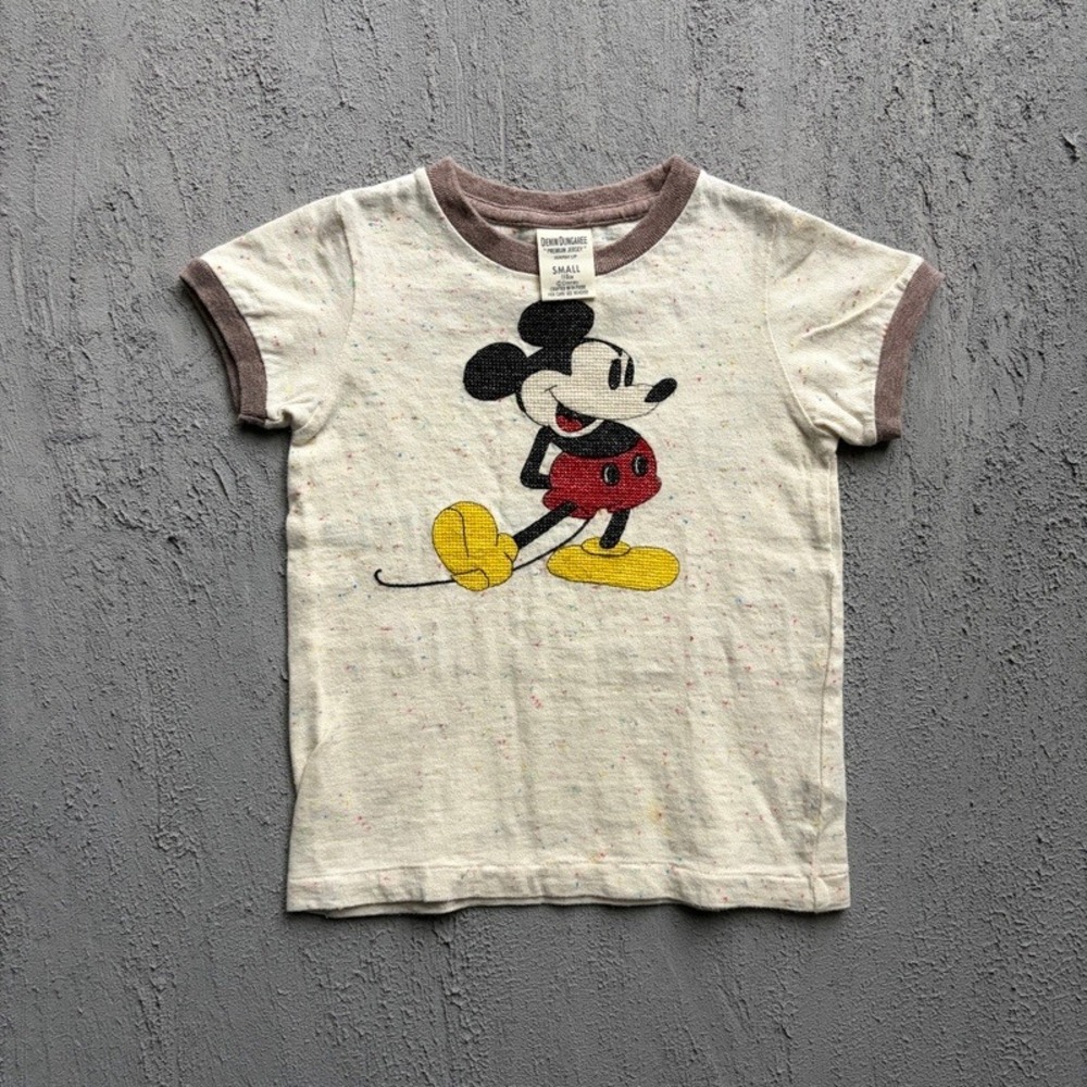 Denim Dungaree Mickey Mouse Ringer Tee Small 110CM White Japan Baby Tee